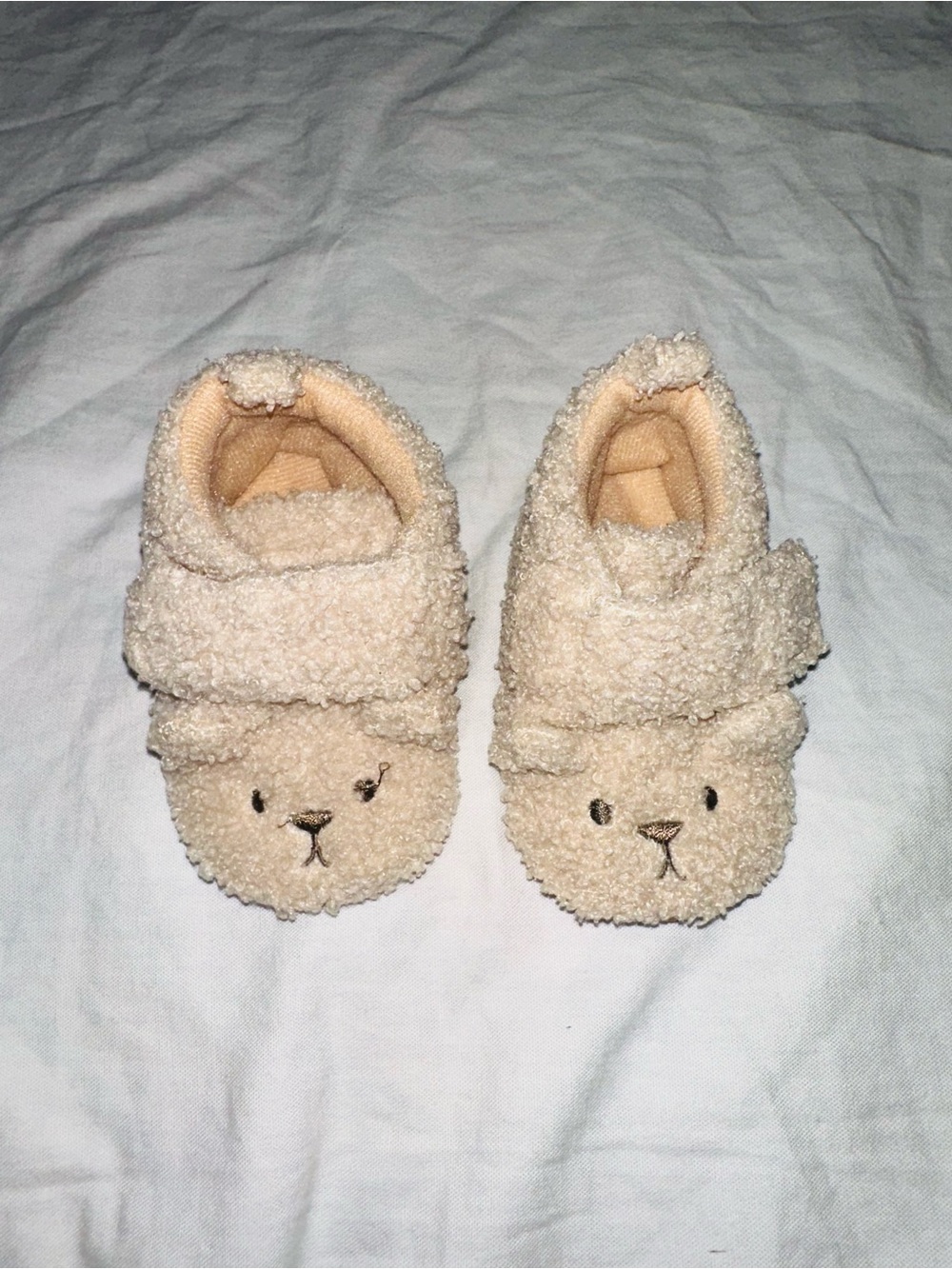 Plush Teddy Strap Slippers for Kids - Cream